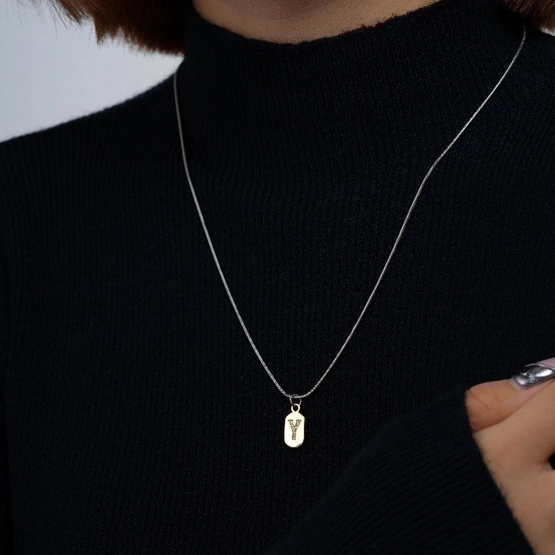 304 Stainless Steel Titanium Steel Gold Plated Minimalist Plating Chain Inlay Letter Zircon Pendant Necklace
