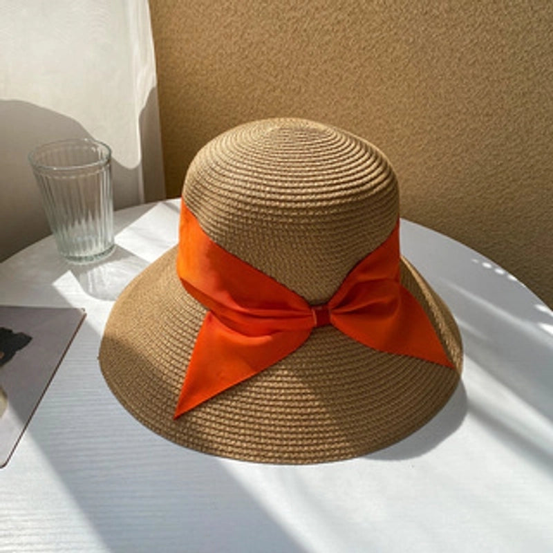 Women's Vacation Solid Color Bowknot Big Eaves Straw Hat