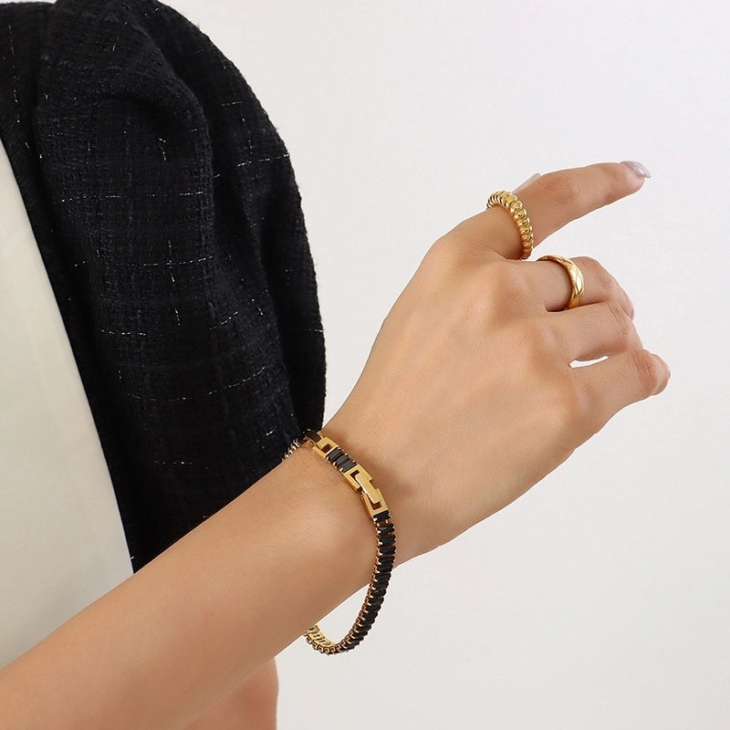 Geometric Titanium Steel Splicing Zircon Bracelets Necklace