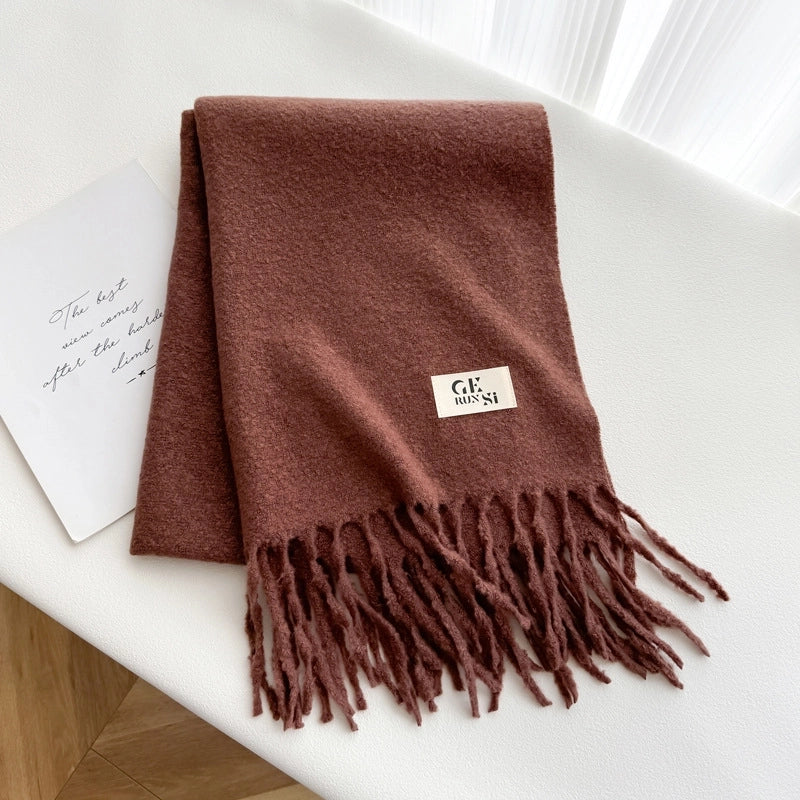 Women's Minimalist Solid Color Imitation Cashmere Tassel Scarf