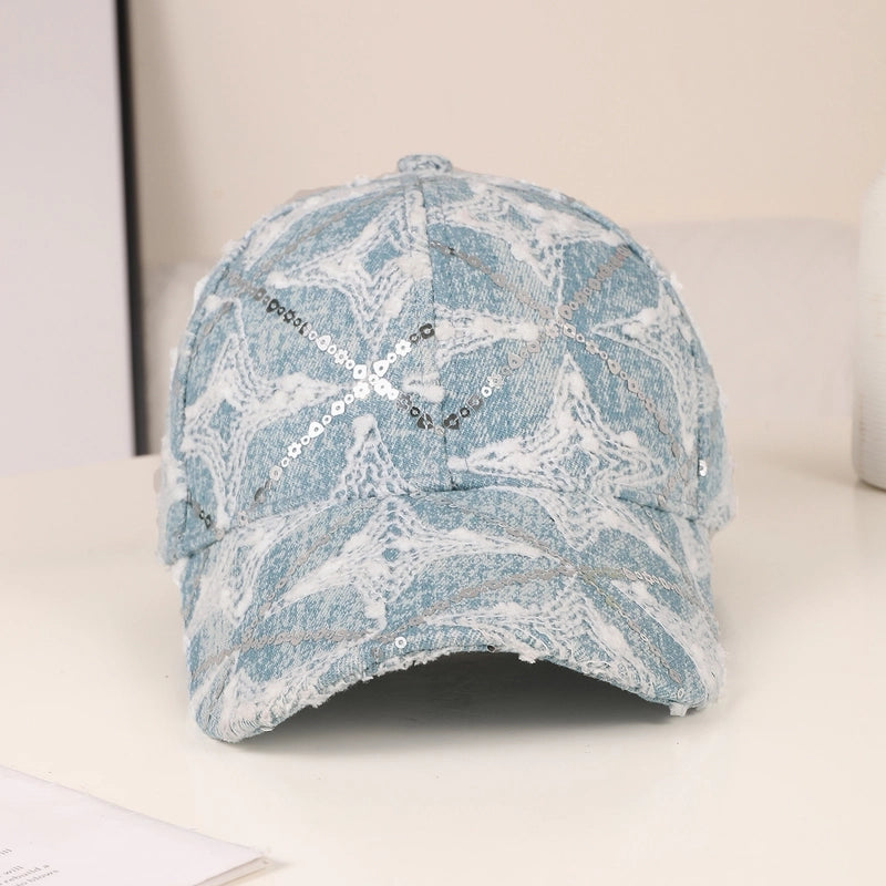 Women's Retro Sports Commute Star Flower Sequins Curved Eaves Baseball Cap