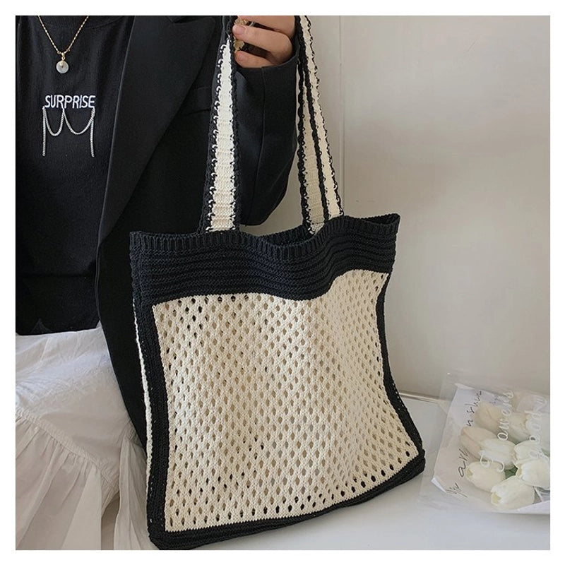 Women's Classic Style Color Block Knit Shopping Bags