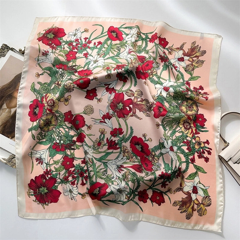 Unisex Casual Minimalist Stripe Flower Polyester Satin Printing Silk Scarf