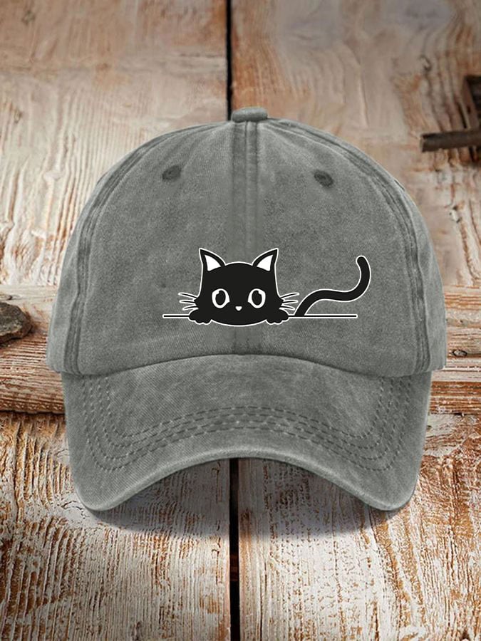 black cat print hat