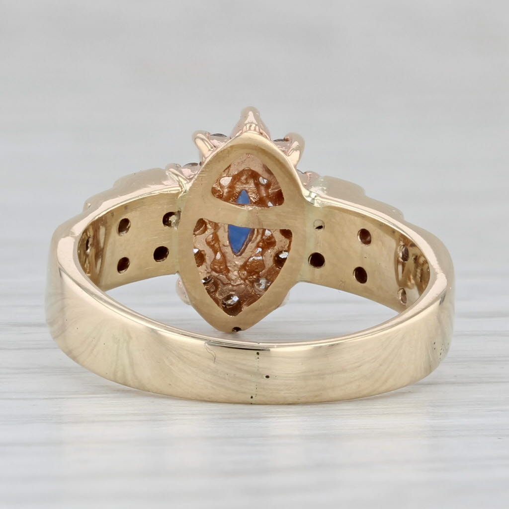 0.53ctw Marquise Blue Sapphire Diamond Halo Ring 14k Yellow Gold Size 6.75-7