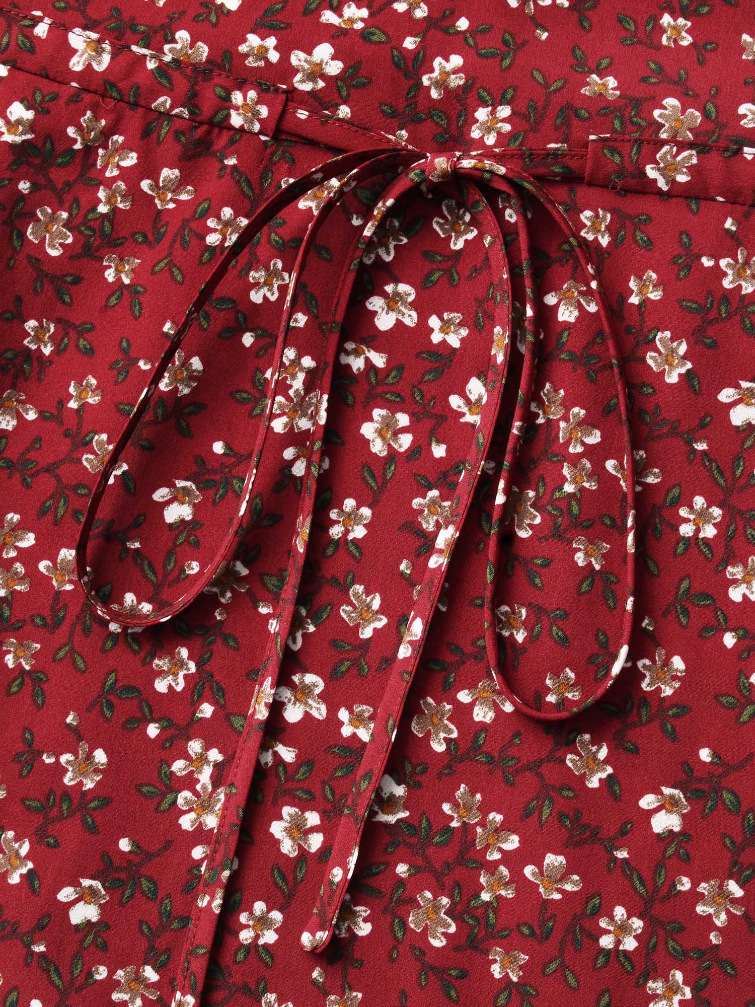 V Neck Ditsy Floral Drawstring Dress