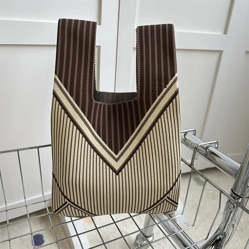 Women's Small Knit Printing Lattice Flower Elegant Classic Style Square Open Handbag