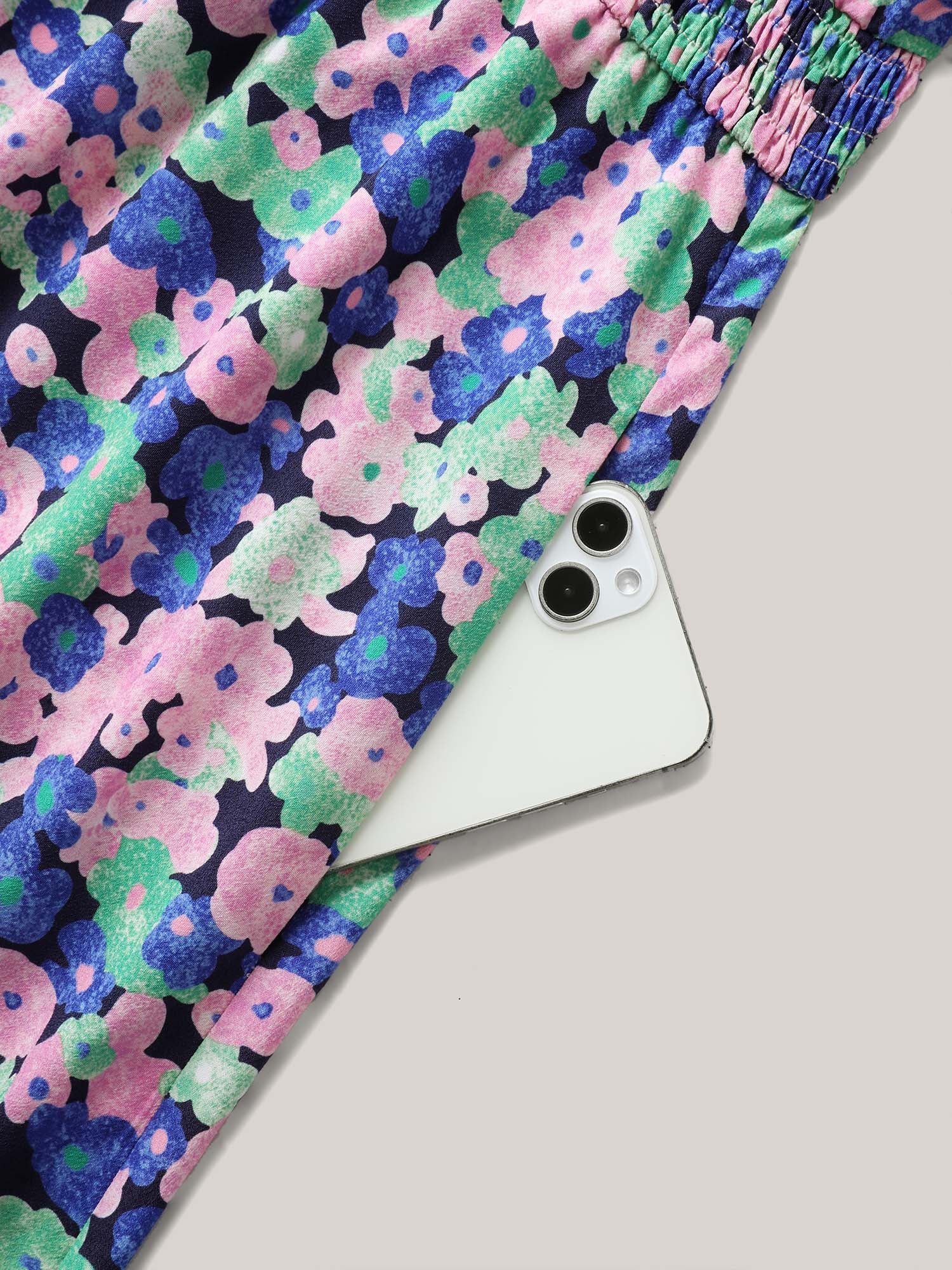 Floral Print Shirred Waist Midi Dress