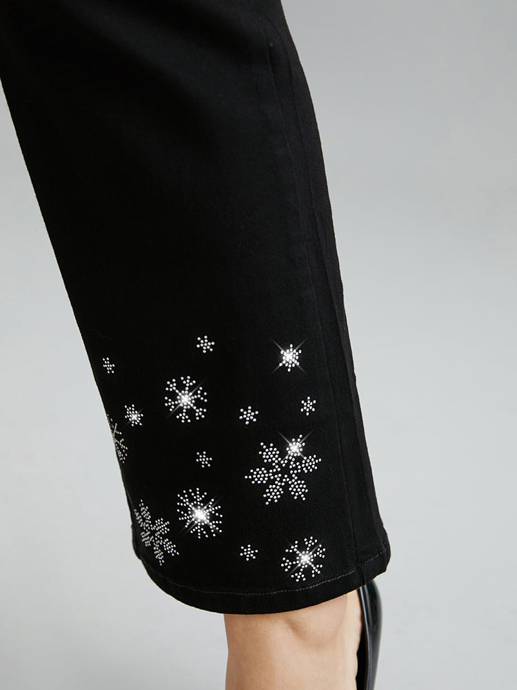Snowflake Rhinestone Very Stretchy Jeans