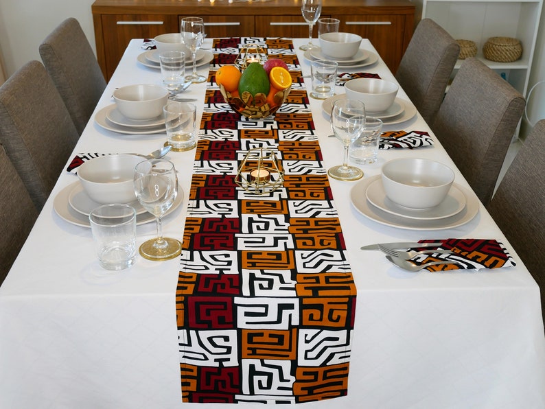 African MudCloth Table Runner with Napkins Dining Table Set /