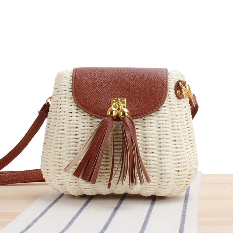 Women's Small Straw Solid Color Basic Square Flip Cover Crossbody Bag