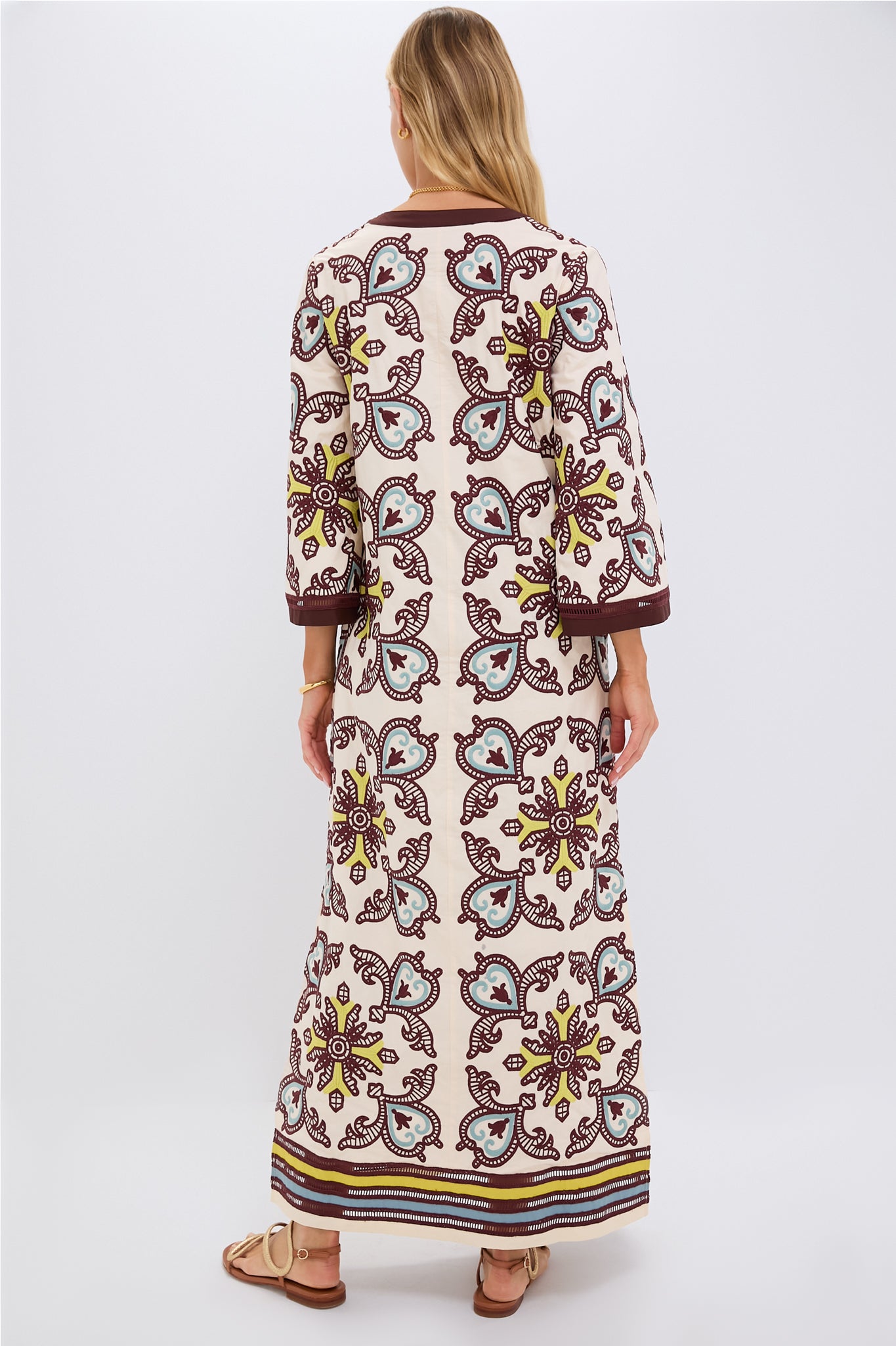 Citron and Slate Blue Embroidered Lorena Caftan