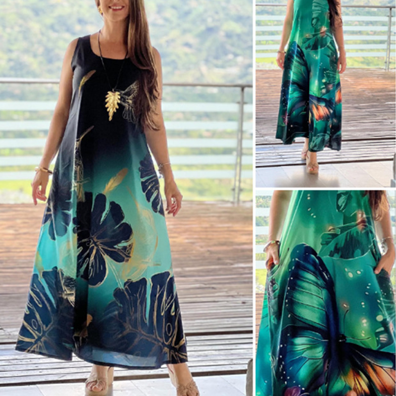 🌿Women’s Loose Printed Sleeveless Maxi Dress💕