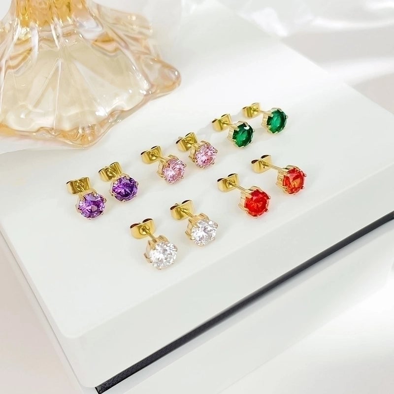 1 Pair Minimalist Round Inlay 304 Stainless Steel Zircon White Gold Plated Gold Plated Ear Studs