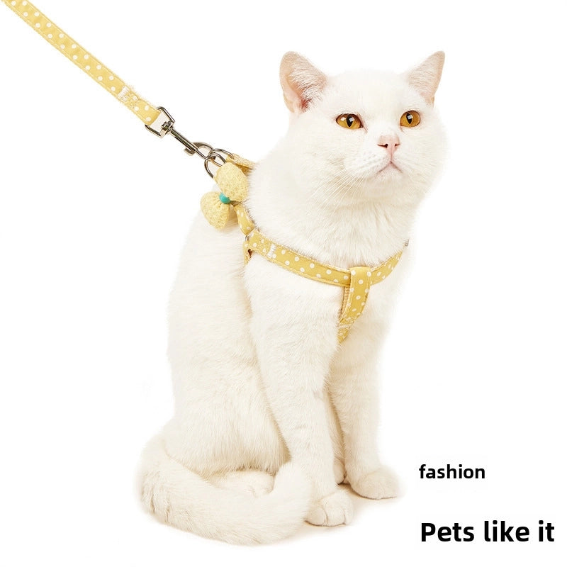 New Cloth Cat Rope Pet Traction Rope Bow Cat Traction Rope Chest Back Wave Point Dog Walking Rope Pet Supplies