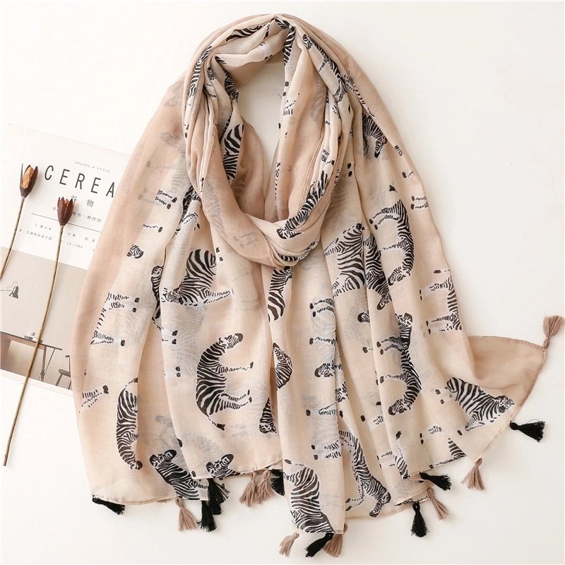 Yarn Cotton Fruit Green Bright Yellow Leaf Printing Tassel Scarf Shawl