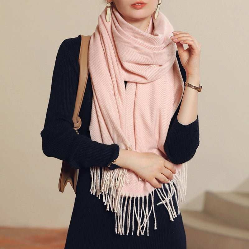 Sweet Macaron Color Herringbone Wave Pattern Scarf For Women Style Design Sense Autumn And Winter New Mid-length Large Shawl Fashion