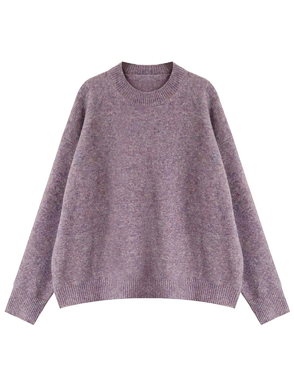 Simple Loose Long Sleeves Round-Neck Sweater Tops Pullovers