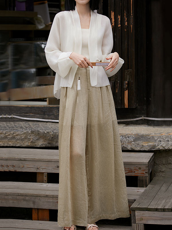 High-Low Long Sleeves Solid Color Collarless Outerwear