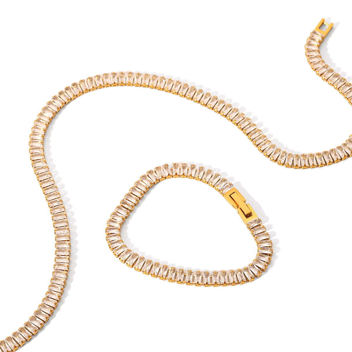 Ins Style Stainless Steel Inlaid Square Zircon Necklace Bracelet Clavicle Chain