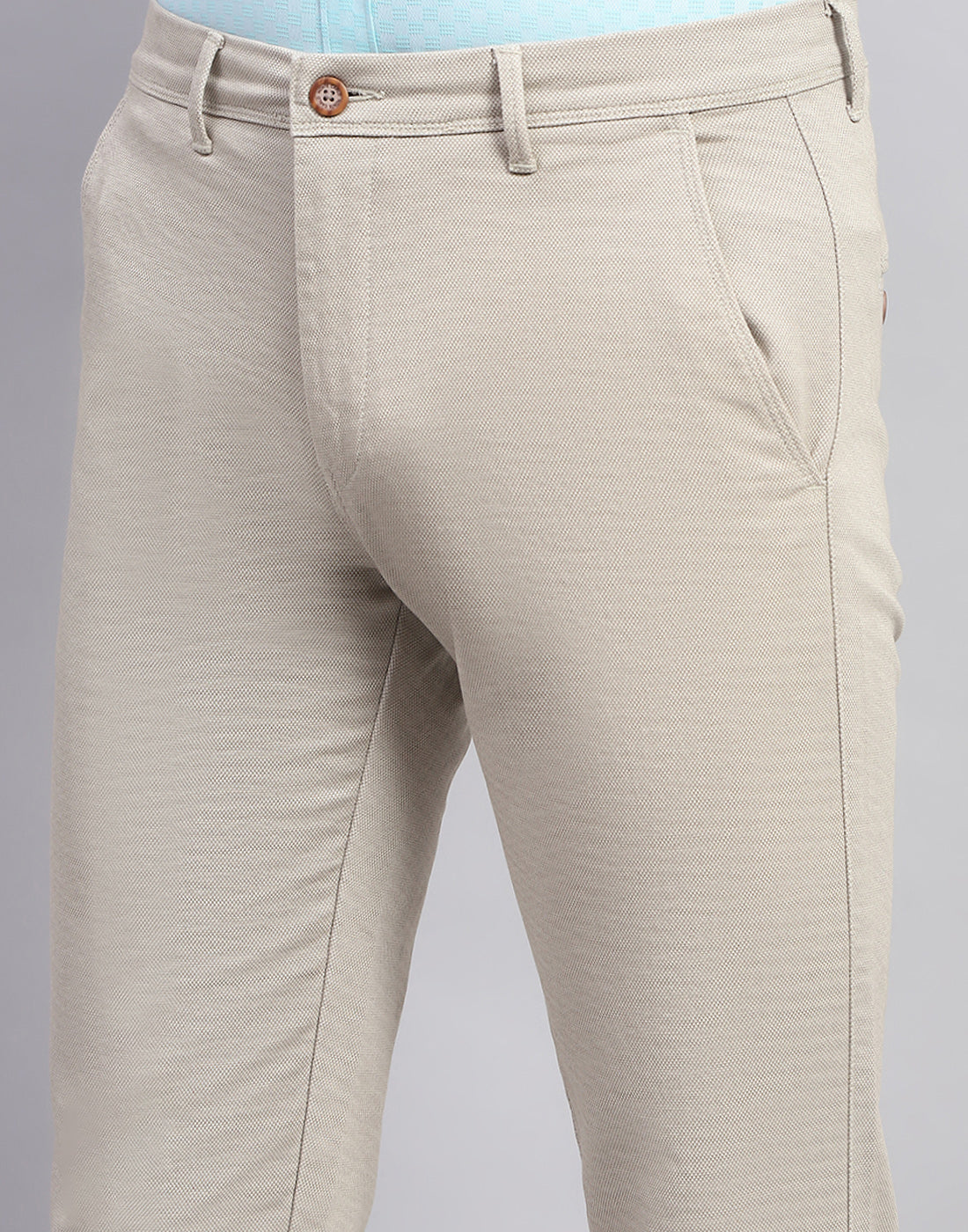 Men Beige Solid Smart Fit Trouser