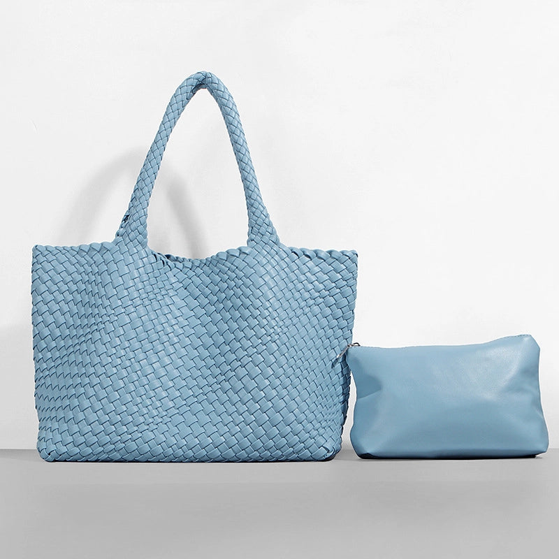 Women's Large Pu Leather Solid Color Classic Style Streetwear Weave Bucket Magnetic Buckle Bag Sets