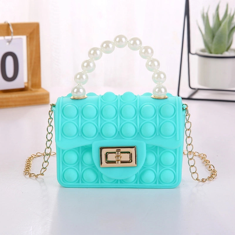 Girl's Color Block Solid Color Silica Gel Pearls Lock Clasp Kids Wallets