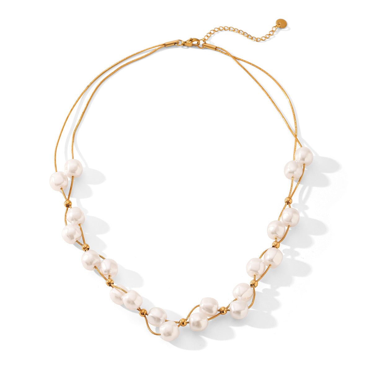 Stainless Steel Clavicle Chain Women'S Beaded Double Layer Pearl Necklace