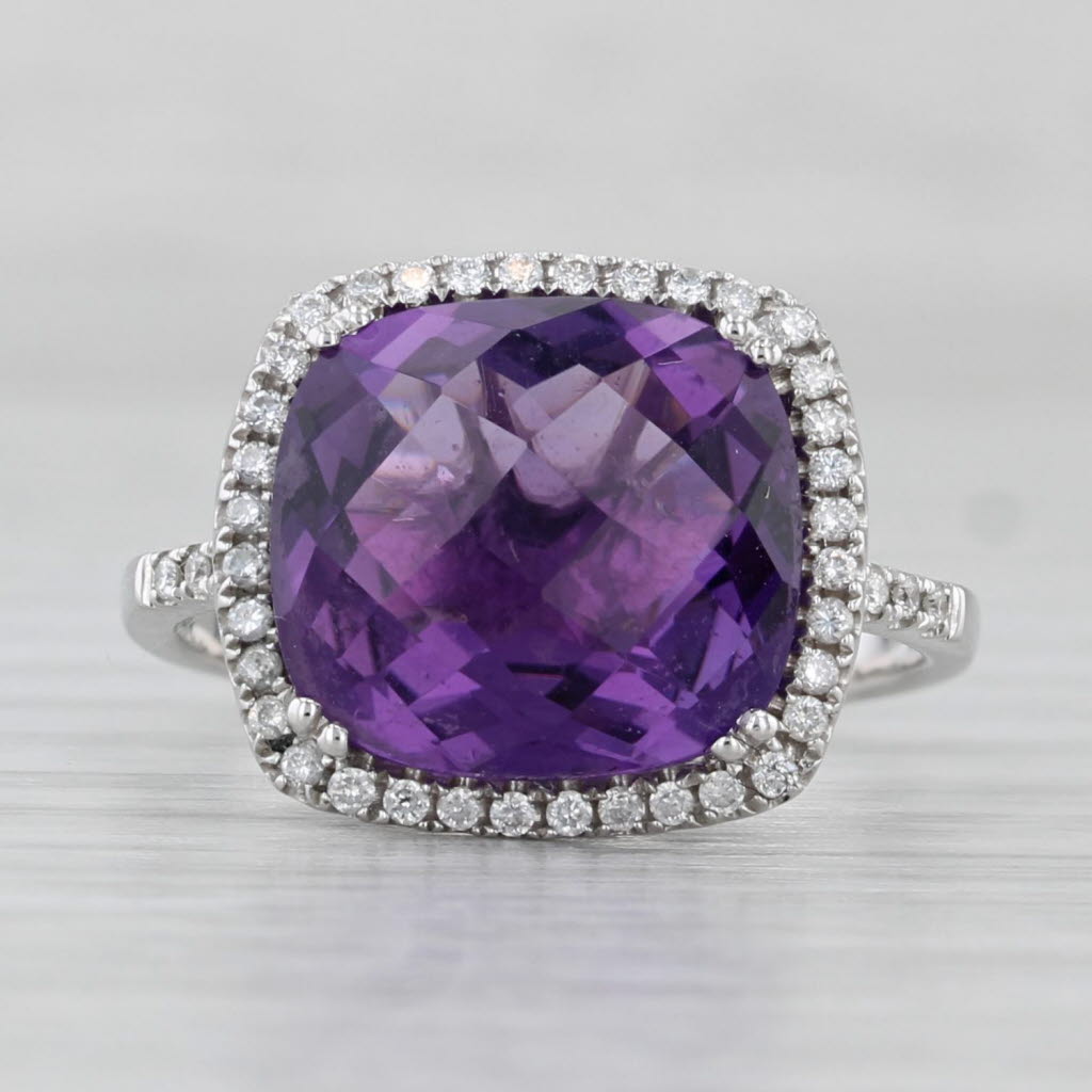 5ctw Amethyst Diamond Halo Ring 18k White Gold Size 6.75
