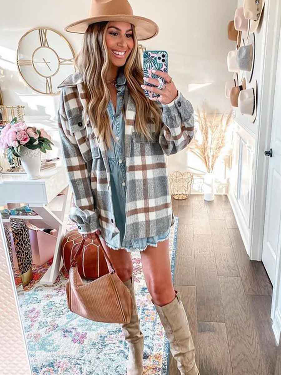 Loose Plaid Shirt Coat