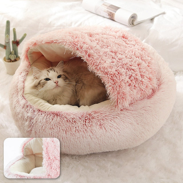 Round Plush Warm Dog Cat Bed House