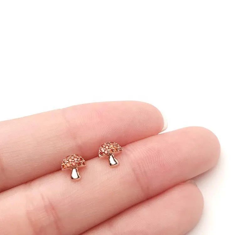 Elegant 925 Silver Pave Setting Cubic Zirconia Mushroom Stud Earrings