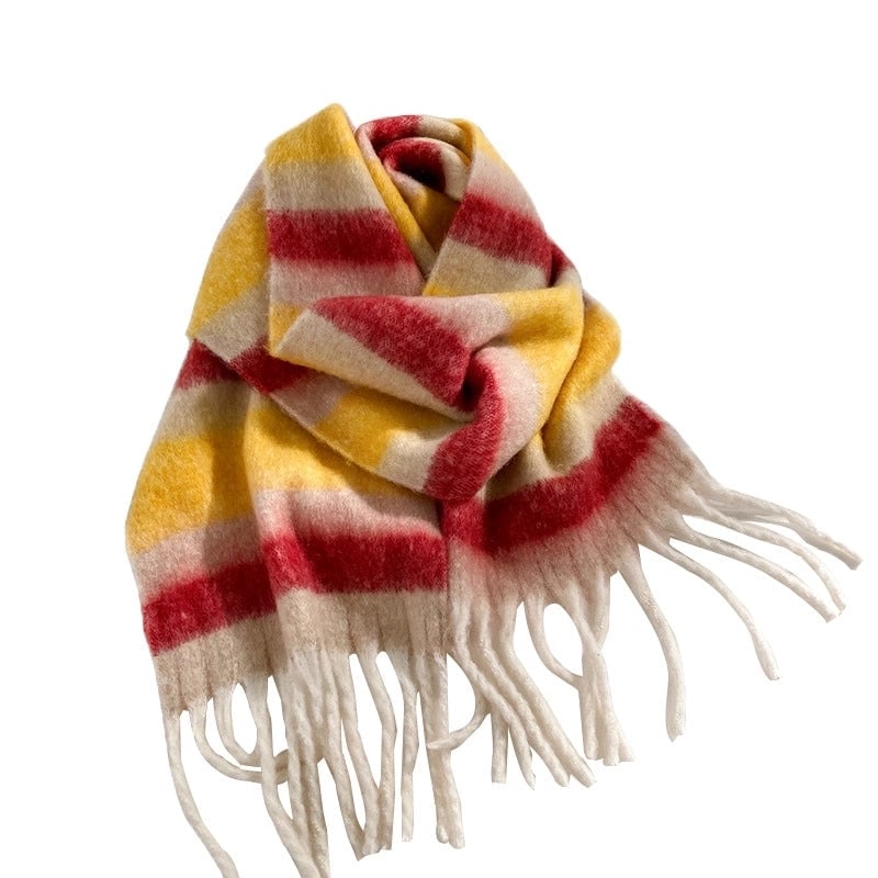 Brown Striped Scarf Women's Autumn And Winter  Trendy Winter Warm Imitation Cashmere Windproof Scarf For Students