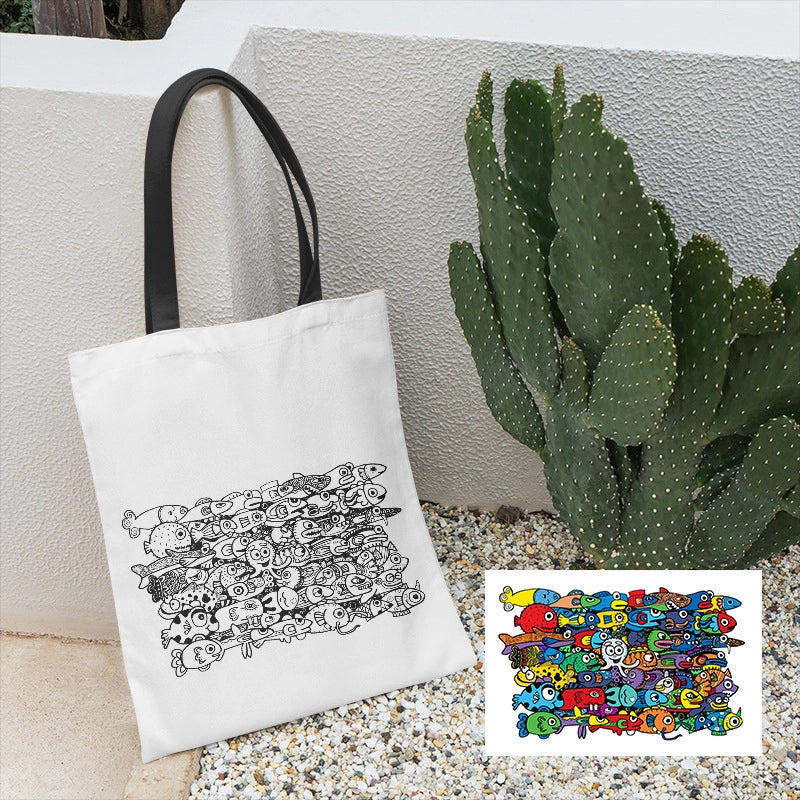 Women's Canvas Printing Butterfly Streetwear Square Open Canvas Bag