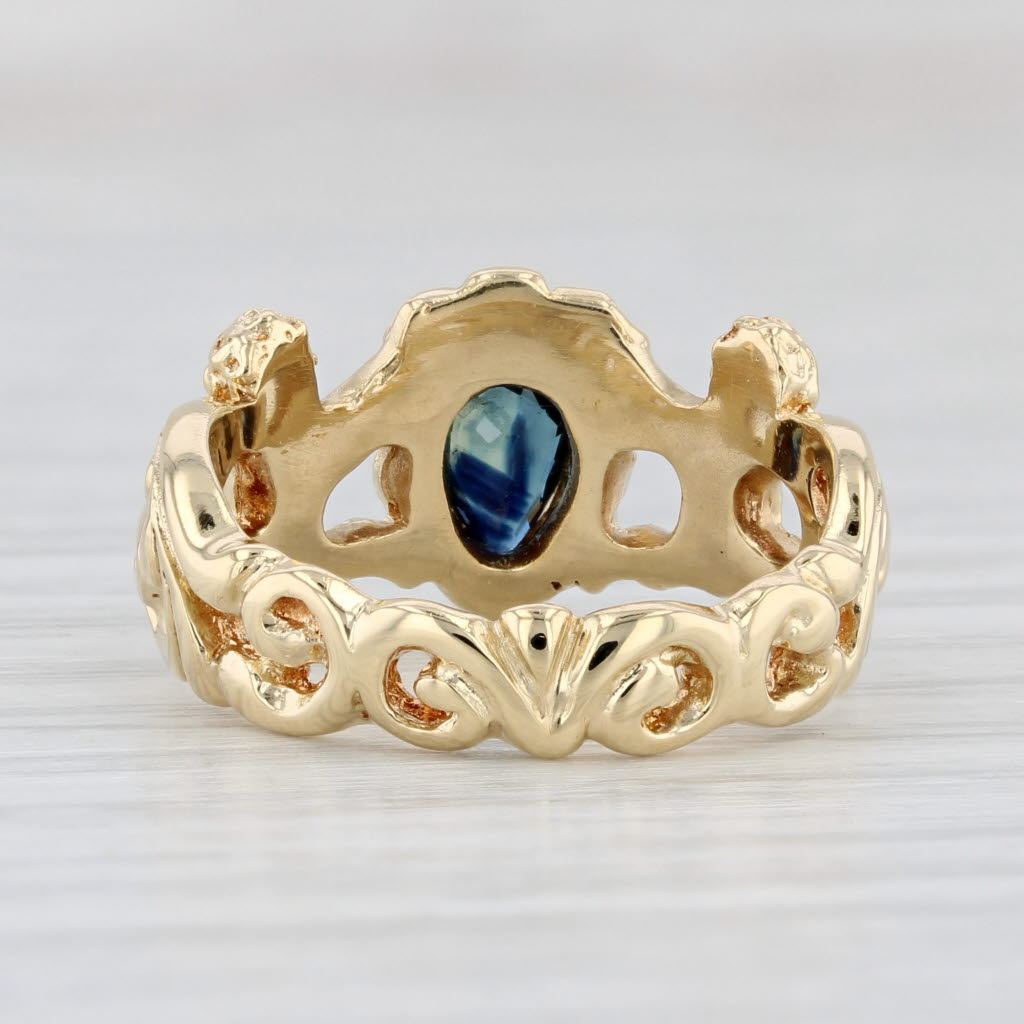 0.41ct Blue Sapphire Teardrop Ring 18k Yellow Gold Size 7 Heraldic Cherubs
