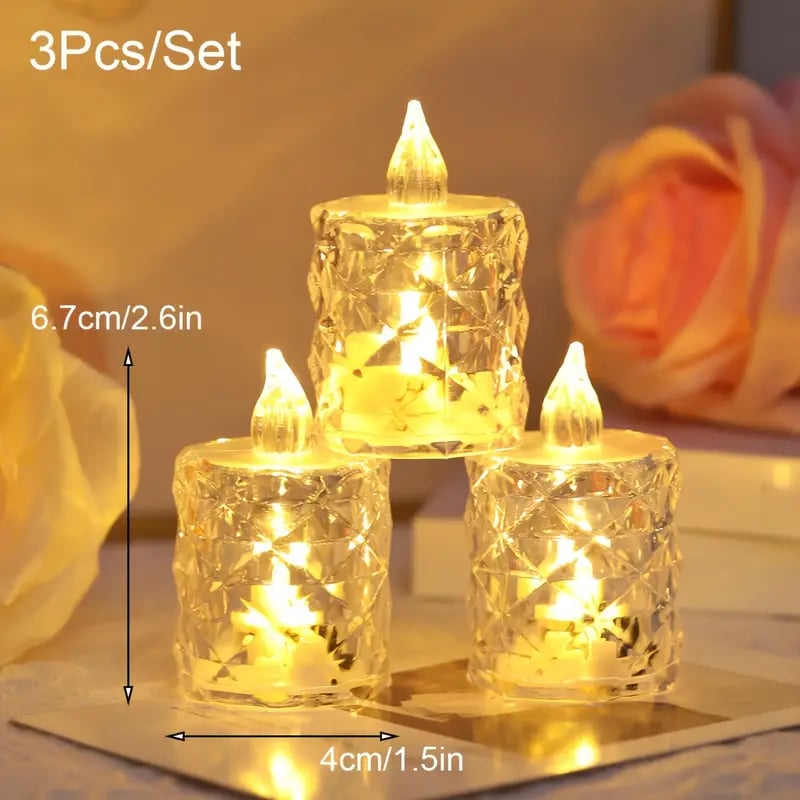 🔥3pcs/SET Crystal Flameless Candle Light