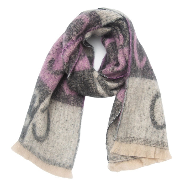 Unisex Casual Minimalist Letter Color Block Polyester Tassel Scarf