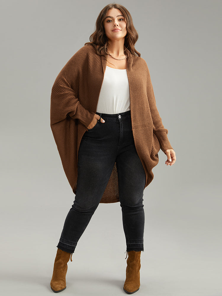 Solid Dolman Sleeve Arc Hem Cardigan