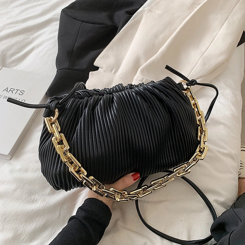 Casual Solid Color Folds Single Shoulder Cross-body Thick Chain Handbags