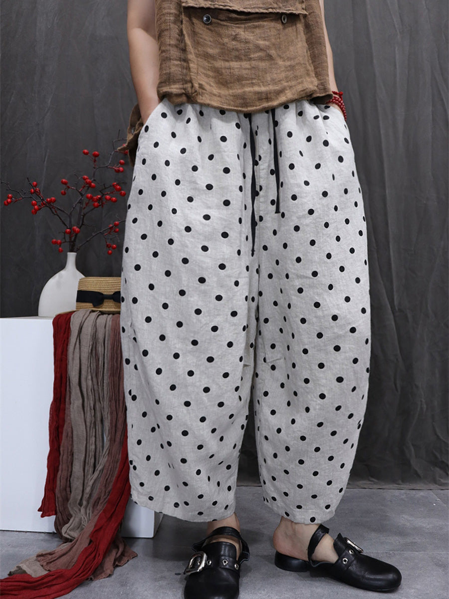 Women Artsy Summer Flower 100%Linen Harem Pants