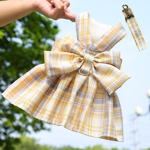 Plaid Pattern Dog Harness Dress