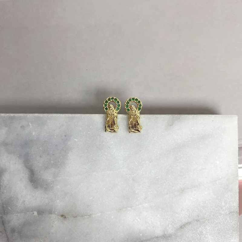 Catholic Christian Guadalupe Virgin Mary Religious Fashion Jewelry Earrings Gold Plated Charm Stud Earrings