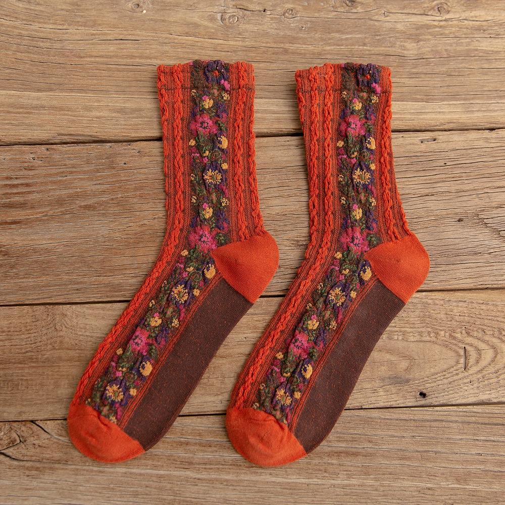 Vintage Ethnic Flowers Medium Tube Socks