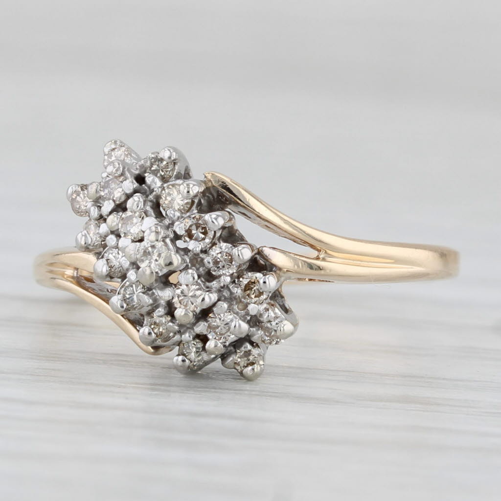 0.25ctw Diamond Cluster Bypass Ring 14k White Yellow Gold Size 6.5