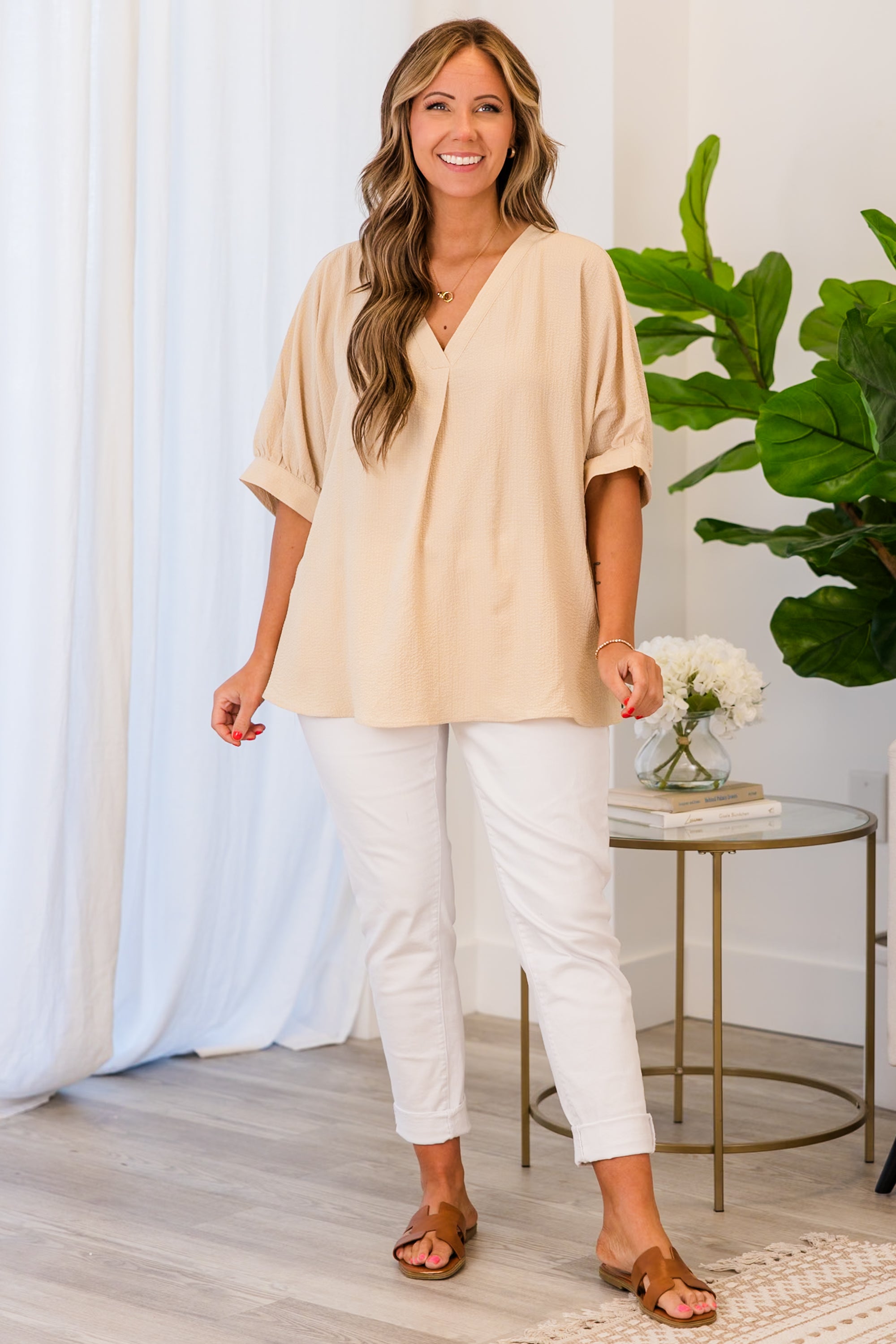 Social Scene Top. Taupe