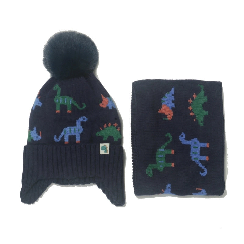 Men's Cute Dinosaur Acrylic Scarf Hat 1 Set
