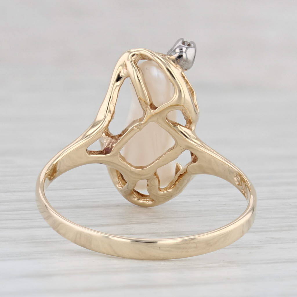 Baroque Freshwater Pearl Diamond Ring 10k Yellow Gold Size 7