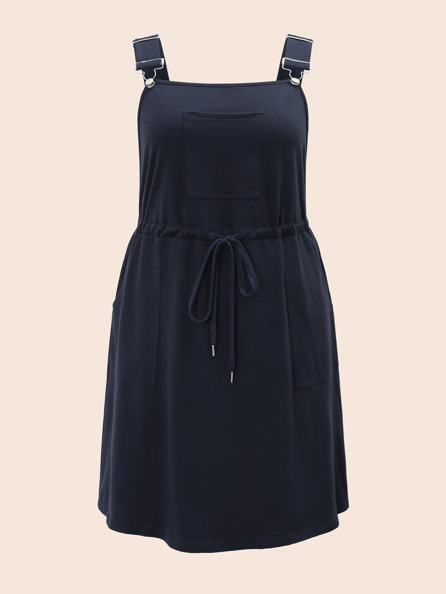 Plain Pocket Drawstring Overall Dress