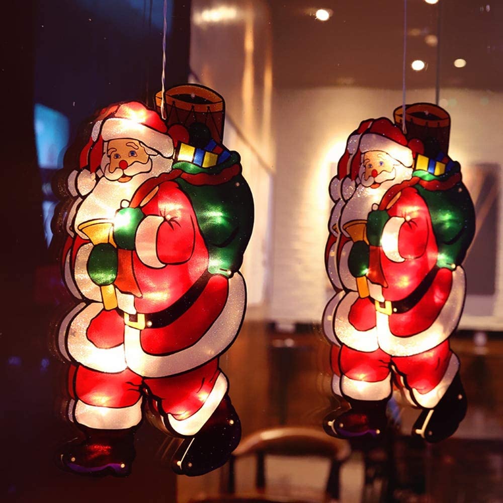 Christmas Light Santa Claus Suction Cup Window Hanging Lights Christmas Decor Atmosphere Scene Decor Festive Decorative Lights