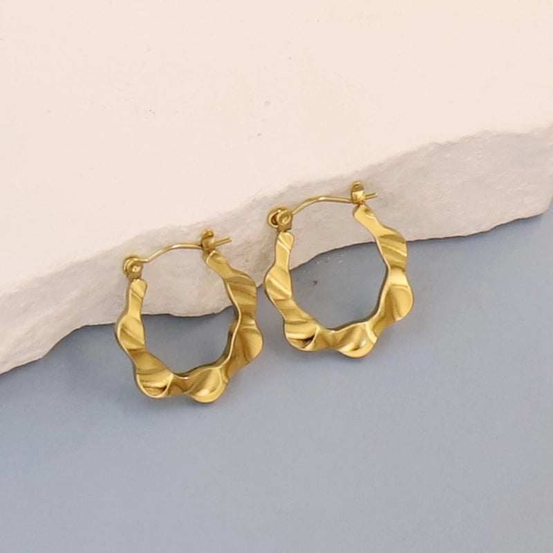 1 Pair Minimalist Pentagram Round Solid Color Plating 304 Stainless Steel 18K Gold Plated Earrings